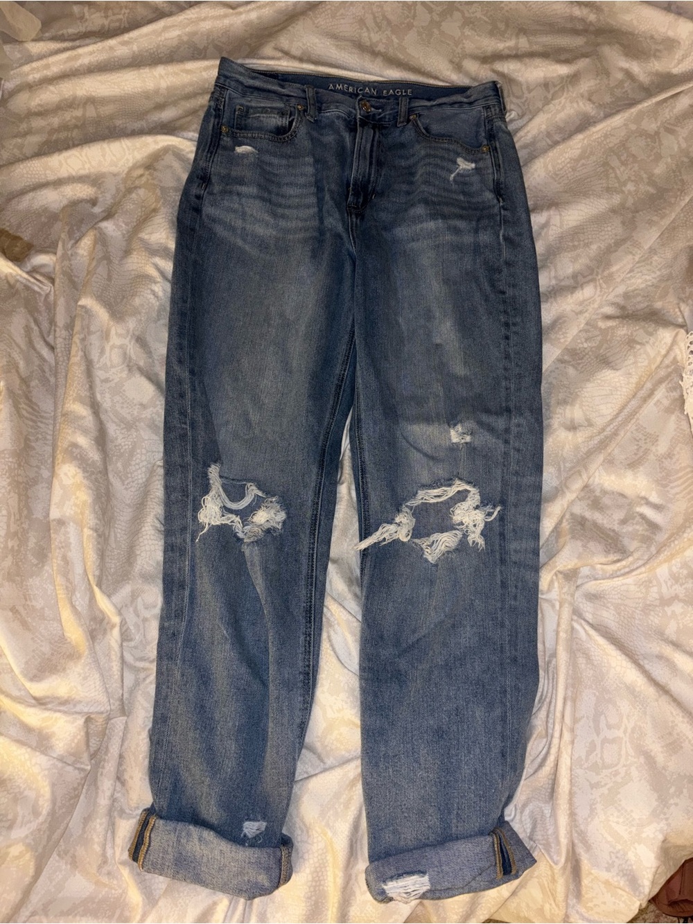 American Eagle Outfitters Distressed Dark Blue Boyfriend Jeans women size 8